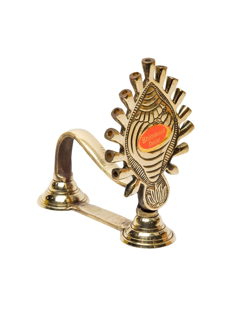 Bhimonee Decor Pure Brass Shankh Aarti Deep Deepak Diya for Pooja Purposes 55 Inches 500gm