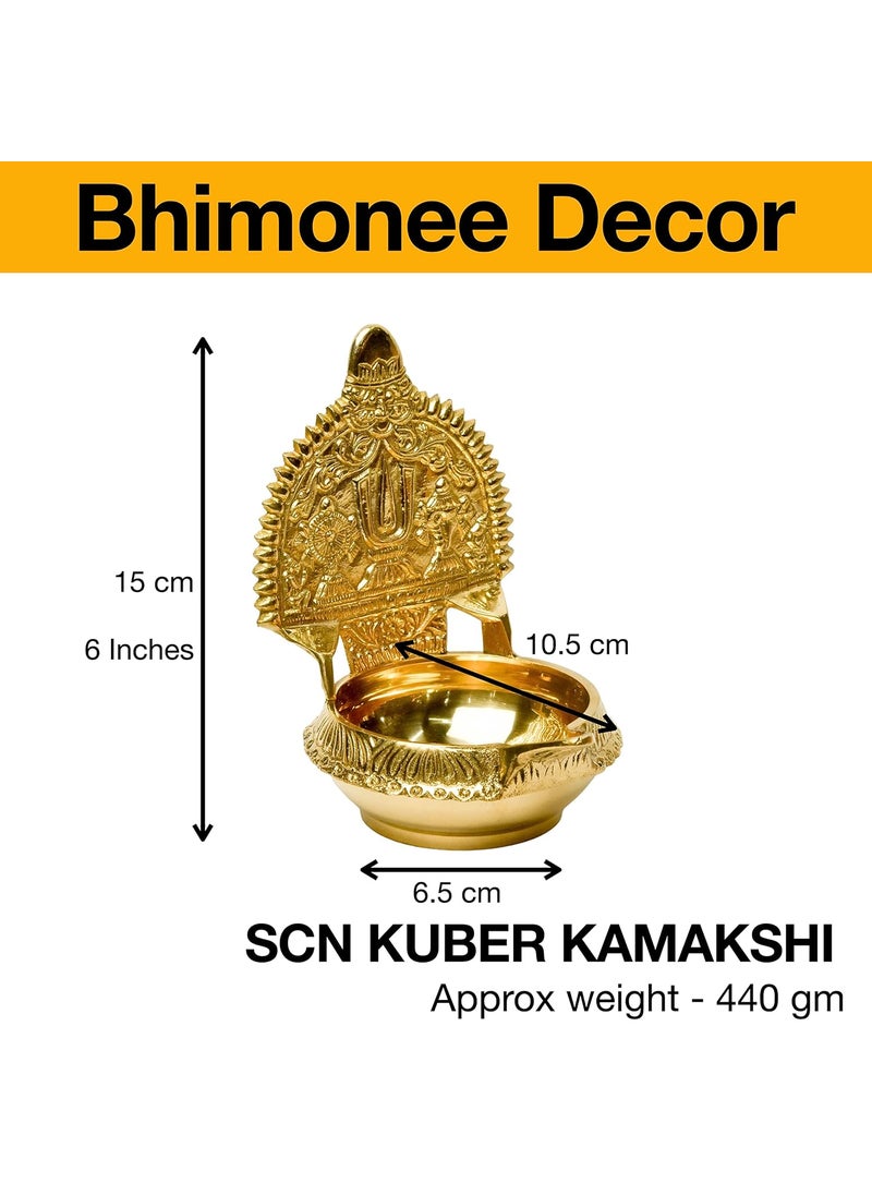 Bhimonee Decor Pure Brass Kuber Kamakshi Deep Deepak Diya for Pooja Purposes 6 Inches 440 gm