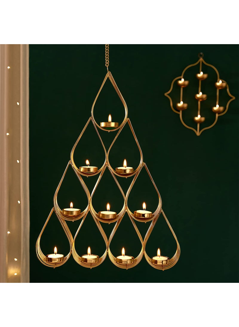 DecorTwist Metal 4 Layer Floral Tea Light Candle Diya Holder Hanging Table Top Wall Hanging Vintage Decorative for Living Room Bedroom Diwali Decoration Item for Home Dcor