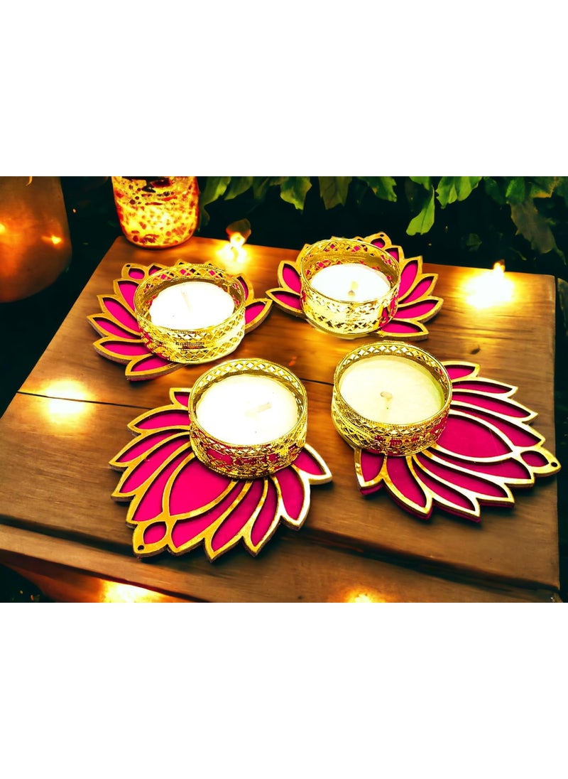 Lazybeee Handmade Set of 12 LotusThemed Decorative Rangoli Set with Golden Accents Tealight Holders Perfect for Diwali Weddings and Festive Home Decor Ideal Deepawali Gift for Loved Ones