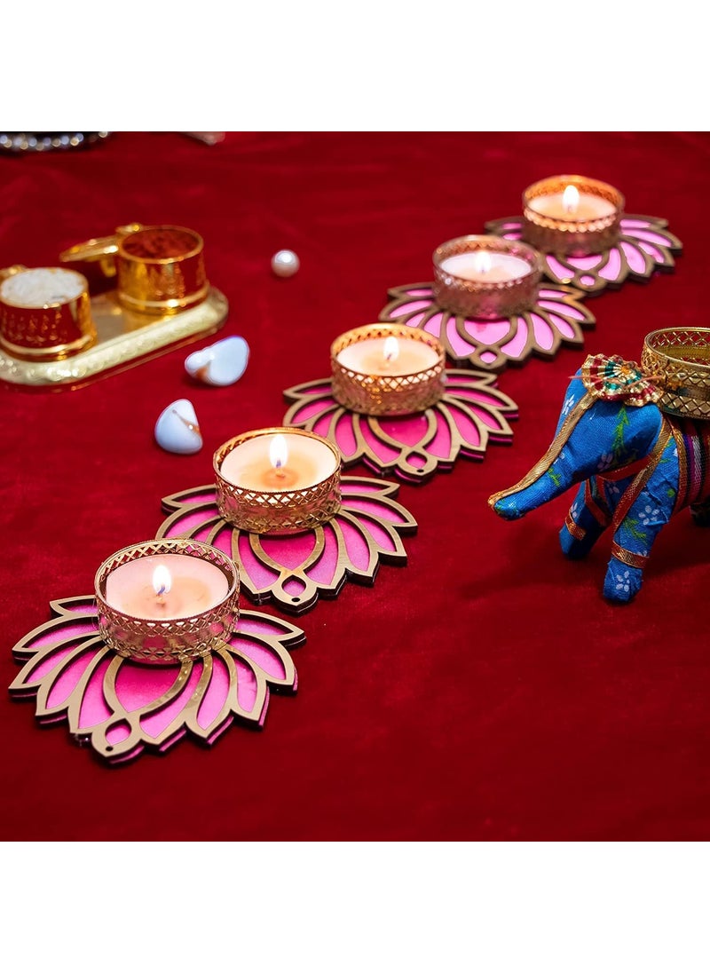 Lazybeee Handmade Set of 12 LotusThemed Decorative Rangoli Set with Golden Accents Tealight Holders Perfect for Diwali Weddings and Festive Home Decor Ideal Deepawali Gift for Loved Ones