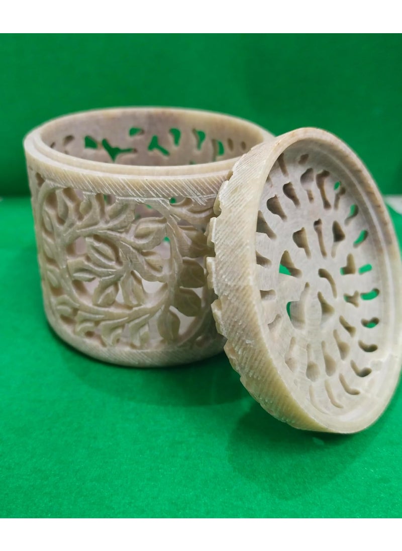 MBSC Natural Marble Tealight Tea Light Holder or Jewellery Box with jaali Work