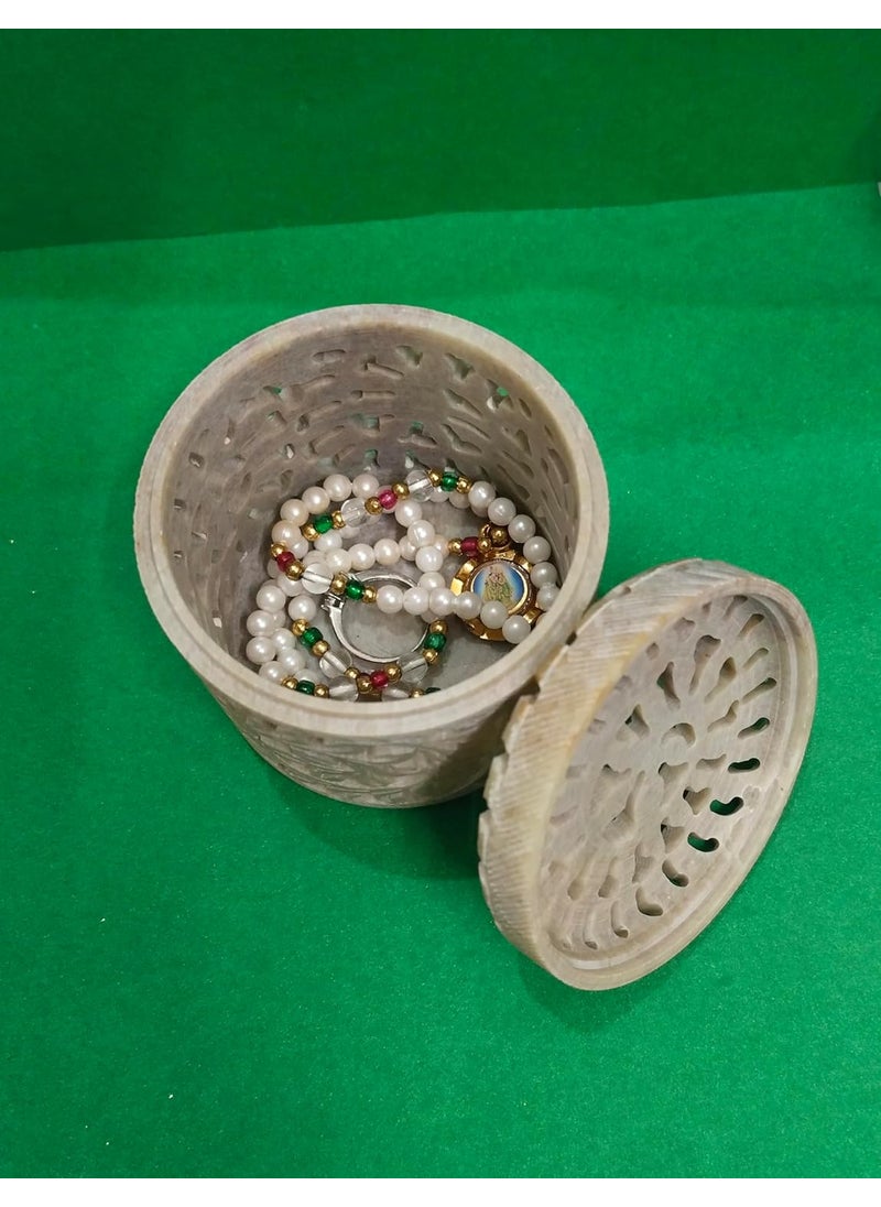 MBSC Natural Marble Tealight Tea Light Holder or Jewellery Box with jaali Work