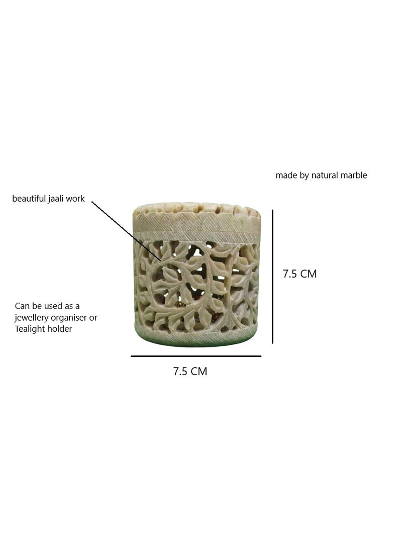 MBSC Natural Marble Tealight Tea Light Holder or Jewellery Box with jaali Work