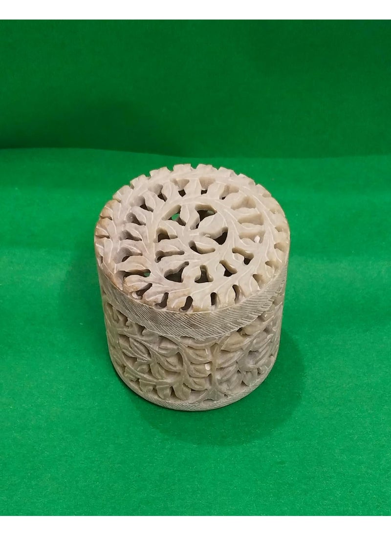 MBSC Natural Marble Tealight Tea Light Holder or Jewellery Box with jaali Work