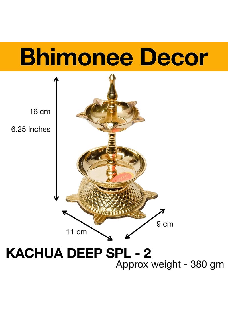 Bhimonee Decor Pure Brass Kachua Deep Deepak Diya for Pooja Purposes 625 Inches 380 gm