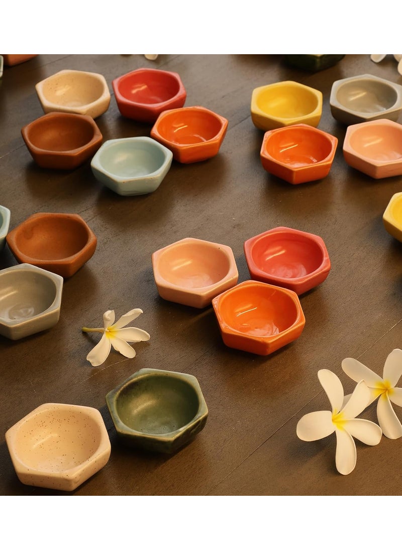 Miah Decor Traditional Ceramic Diya Set Pack of 24 for Diwali Decoration Puja Handcrafted Hexagonal Shape Oil Lamps Reusable Dishwasher Safe EcoFriendly Diyas for Diwali Puja Home Deco Gift