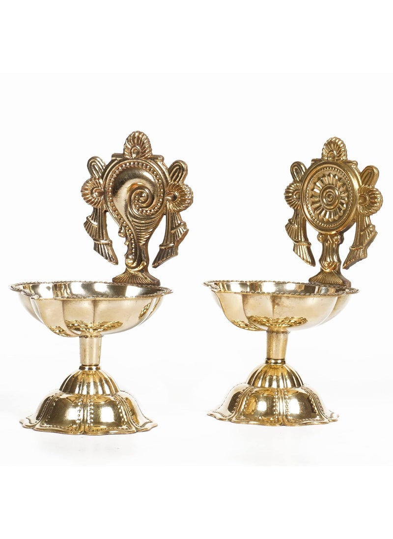 Bhimonee Decor Pure Brass Shanku Chakra Table Diya 315 inches Brass Colour Pack of 1 Pair
