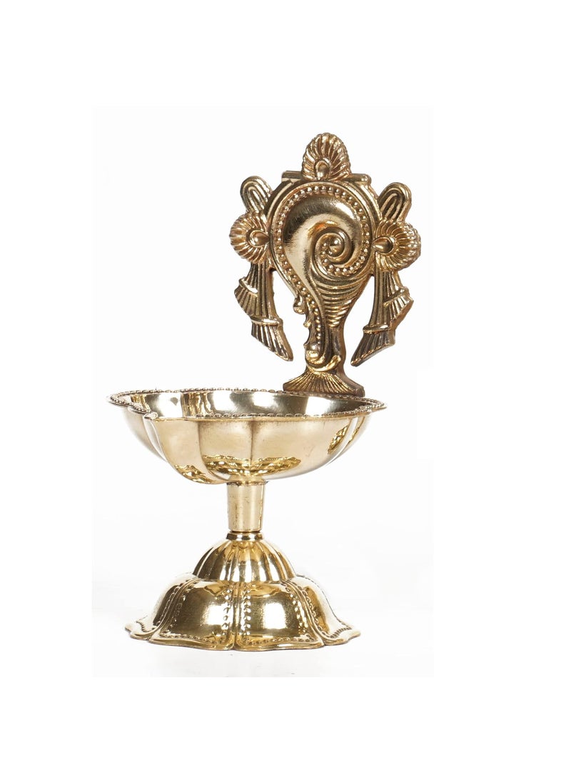 Bhimonee Decor Pure Brass Shanku Chakra Table Diya 315 inches Brass Colour Pack of 1 Pair
