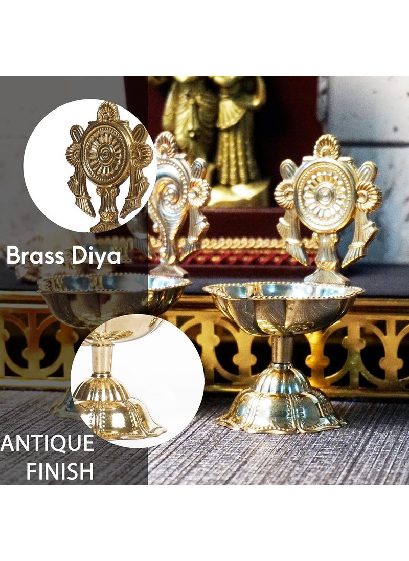 Bhimonee Decor Pure Brass Shanku Chakra Table Diya 315 inches Brass Colour Pack of 1 Pair