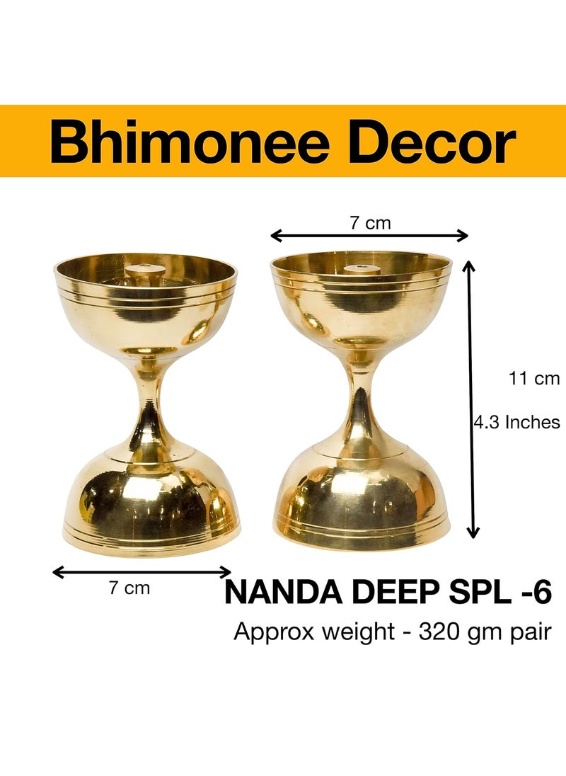 Bhimonee Decor Pure Brass Nanda Deep Deepak Diya for Pooja Purposes 43 Inches 320 gm