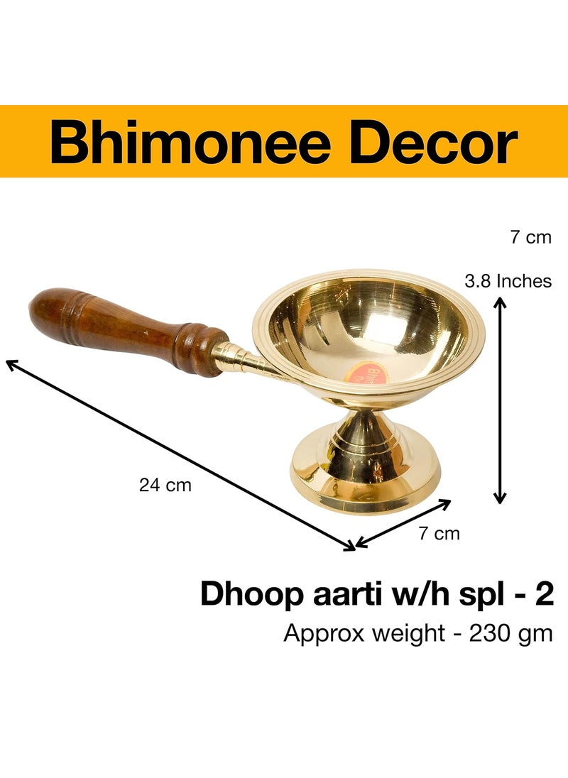 Bhimonee Decor Pure Brass Dhoop Aarti Deep Deepak Diya for Pooja Purposes 38 Inches 230gm