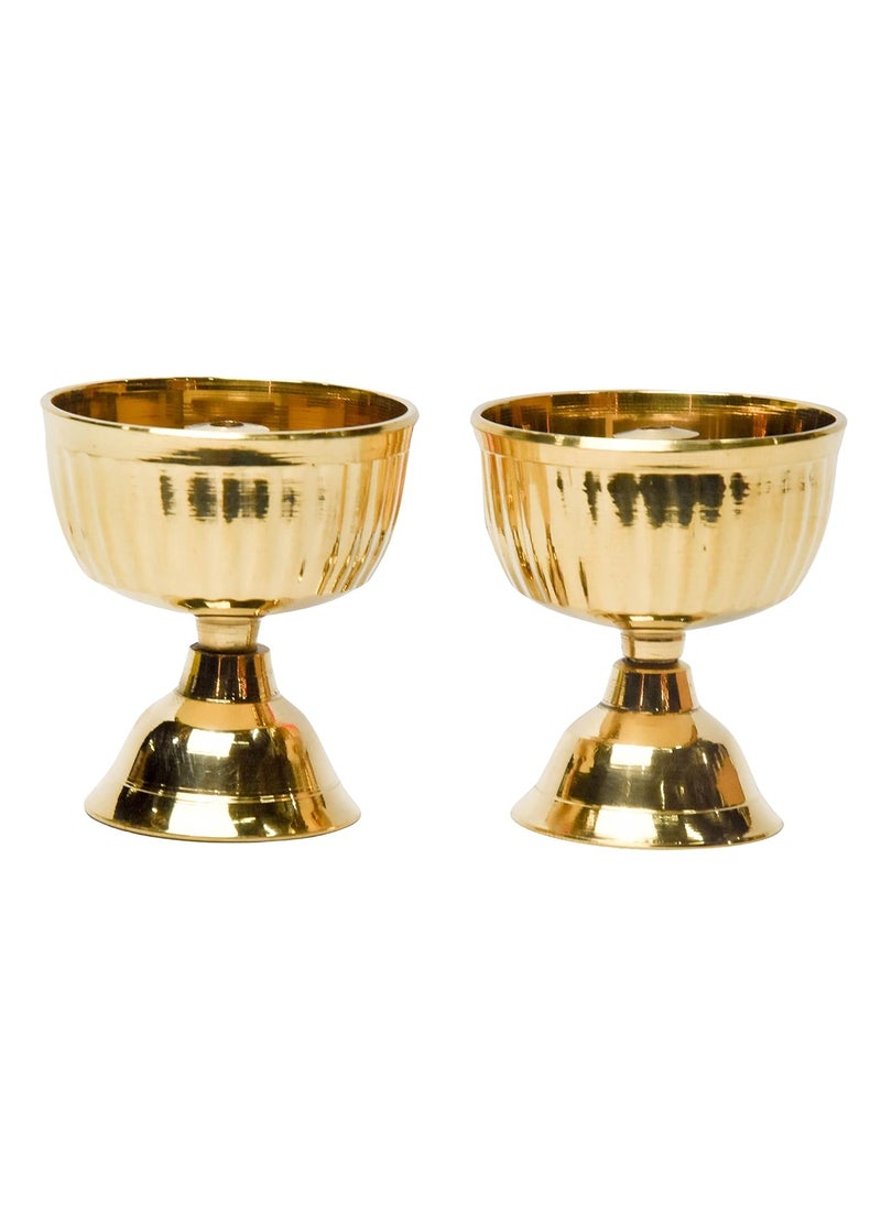Bhimonee Decor Brass Diya 21 Inches Pack of 2 Made in India Ideal Return Gifts for Pooja Traditional Diya for Pooja Essential Pooja Items for Pooja Room
