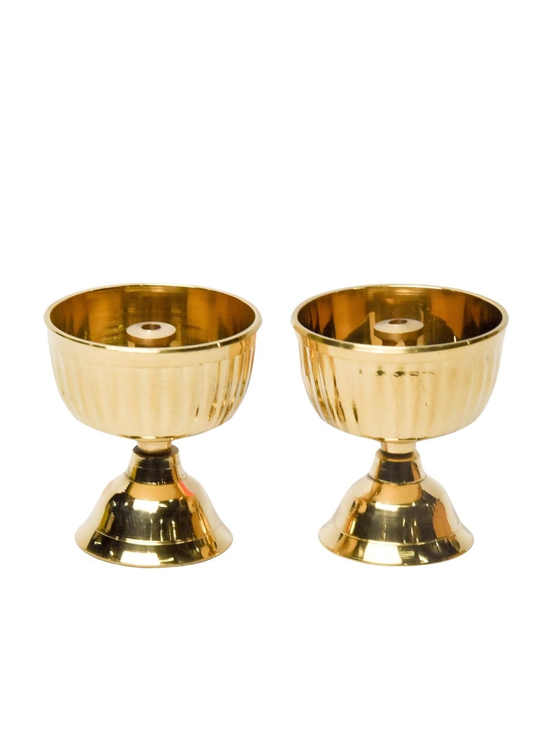 Bhimonee Decor Brass Diya 21 Inches Pack of 2 Made in India Ideal Return Gifts for Pooja Traditional Diya for Pooja Essential Pooja Items for Pooja Room