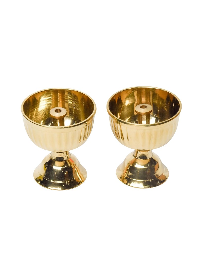 Bhimonee Decor Brass Diya 21 Inches Pack of 2 Made in India Ideal Return Gifts for Pooja Traditional Diya for Pooja Essential Pooja Items for Pooja Room