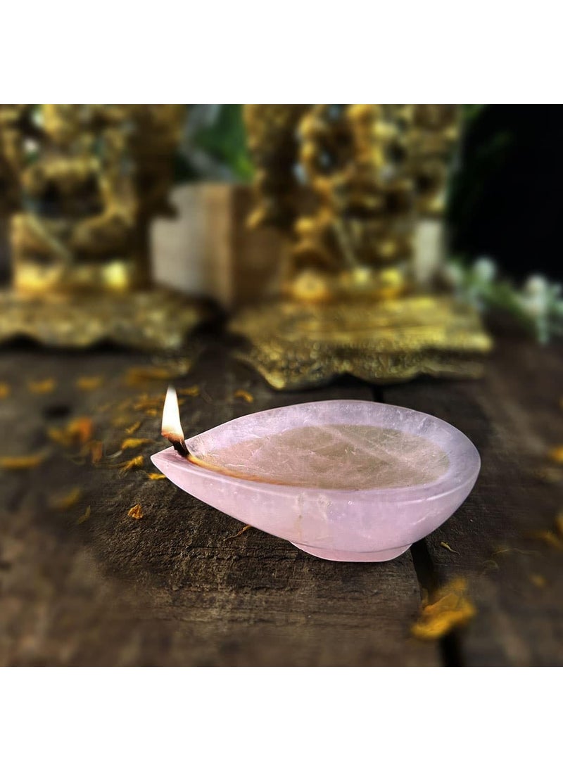 9Dzine Rose Quartz Crystal Diya for Home Decor Items 1 Face Oil Lamp Stone Diyas for Diwali Puja Temple Rangoli Diwali Decorative Festival Gifts for Women