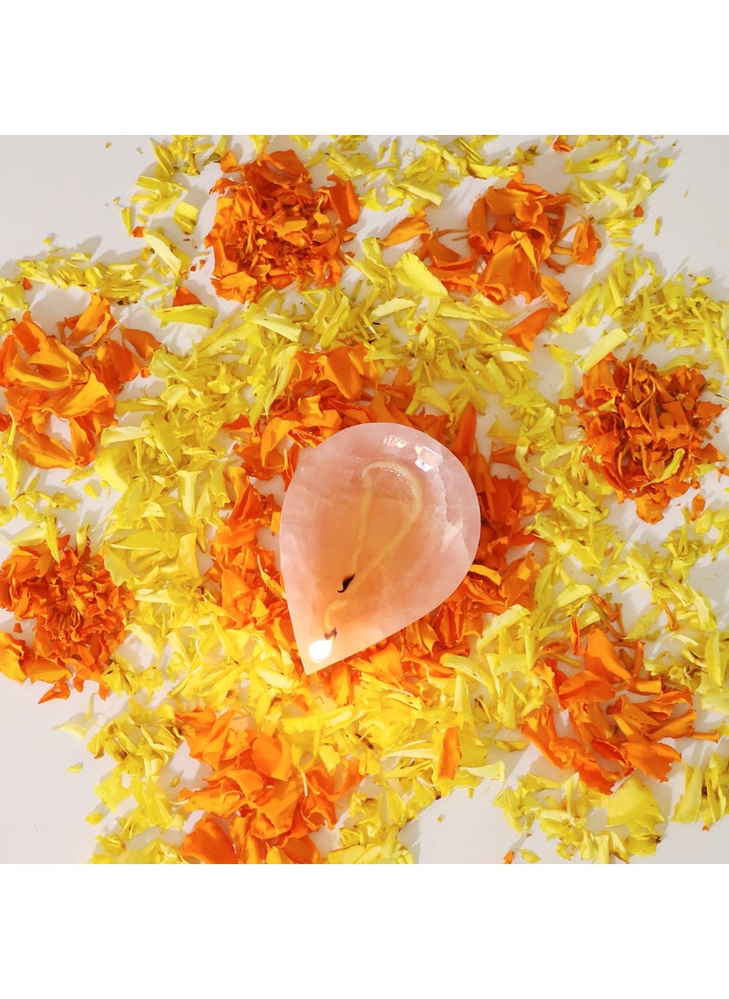 9Dzine Rose Quartz Crystal Diya for Home Decor Items 1 Face Oil Lamp Stone Diyas for Diwali Puja Temple Rangoli Diwali Decorative Festival Gifts for Women