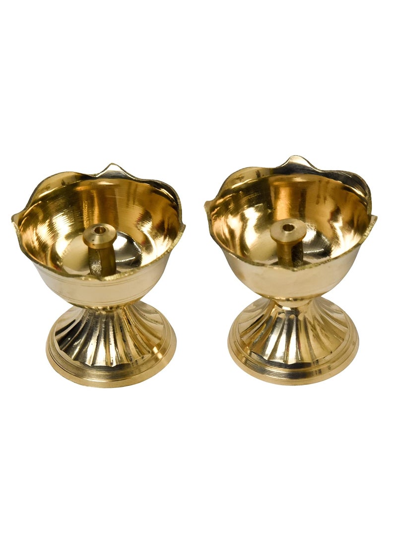 Bhimonee Decor Pure Brass Rose Nanda Table Diya 175 inches Brass Pack of 2 pcs