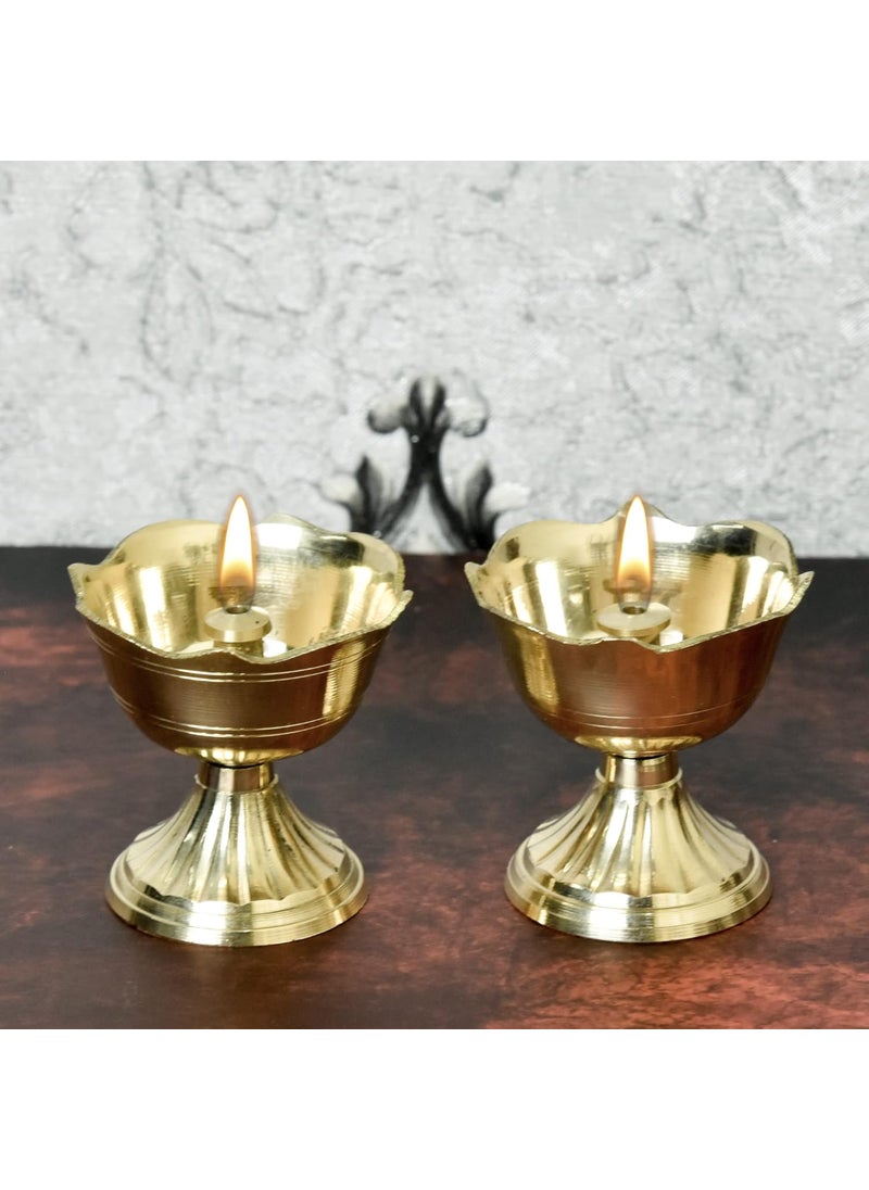 Bhimonee Decor Pure Brass Rose Nanda Table Diya 175 inches Brass Pack of 2 pcs