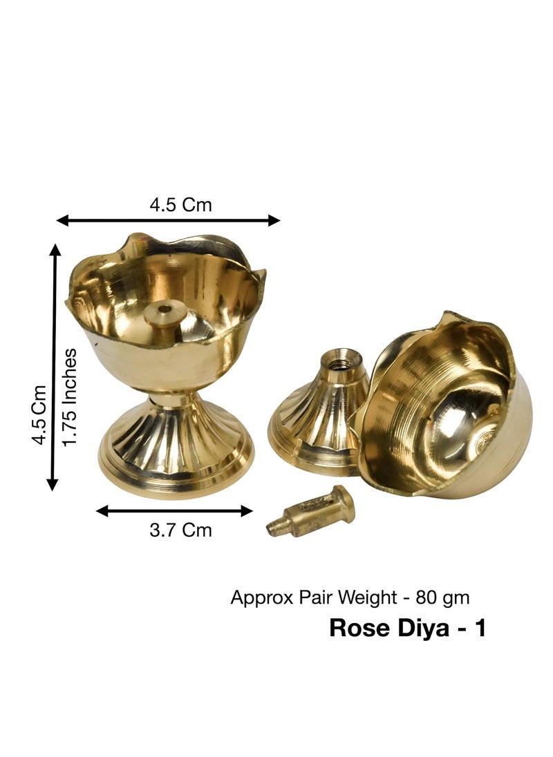 Bhimonee Decor Pure Brass Rose Nanda Table Diya 175 inches Brass Pack of 2 pcs