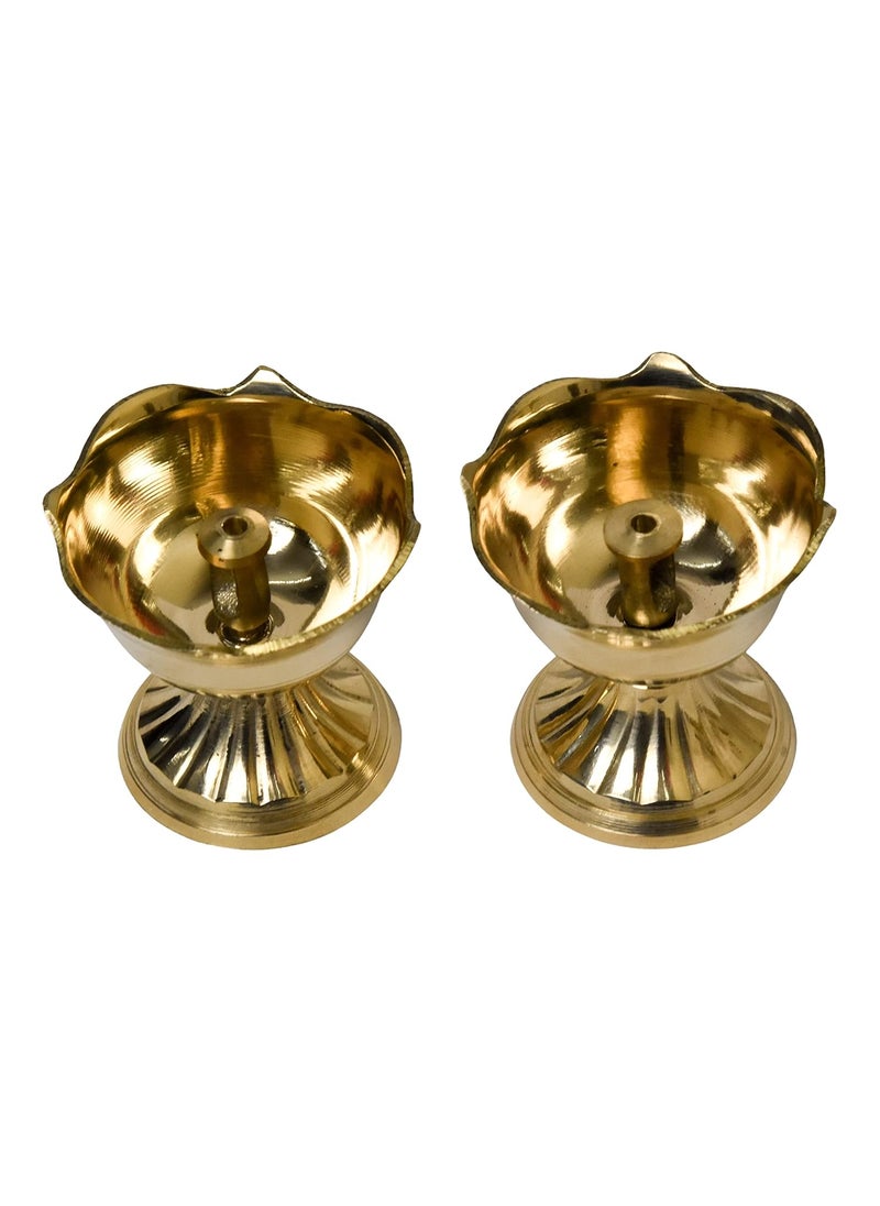 Bhimonee Decor Pure Brass Rose Nanda Table Diya 175 inches Brass Pack of 2 pcs
