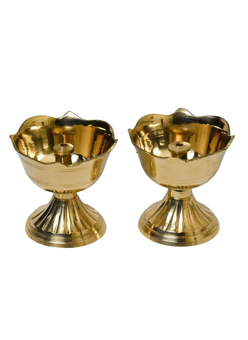 Bhimonee Decor Pure Brass Rose Nanda Table Diya 175 inches Brass Pack of 2 pcs