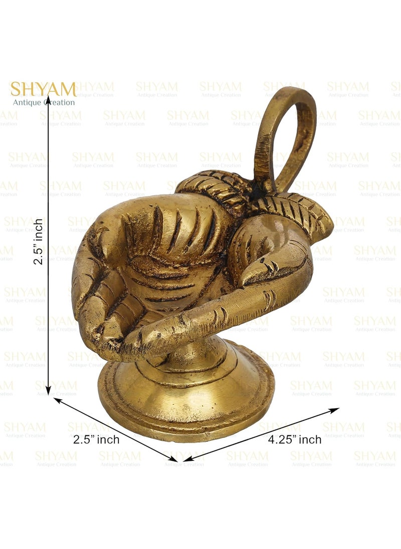 Shyam Antique Creation Brass Hand Shaped Diya with Handle for Puja Aarti Decorative Oil Lamp Deepak for Pooja Room Oil Deepam for Diwali and Home Office Puja