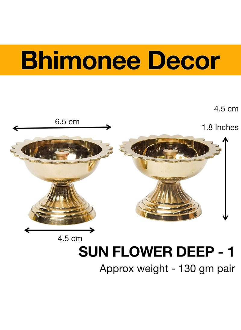 Bhimonee Decor Pure Brass Sunflower Deep Deepak Diya for Pooja Purposes 18 Inches 130 gm