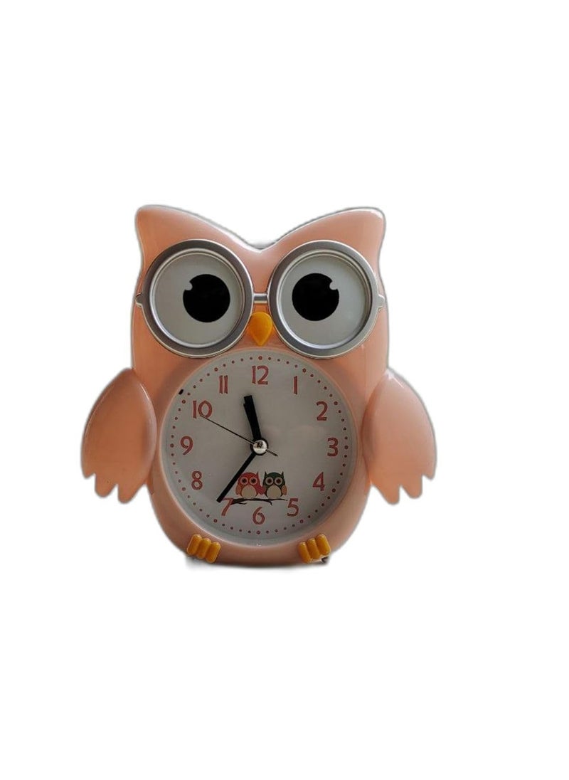 ARTLABEL Owl Shape Analog Battery Operated Table Alarm Clock with Twin Loud Bell Silent NonTicking Table Night Light for Kids Study Room Students Table Clocks for Home Office Decor GiftPink