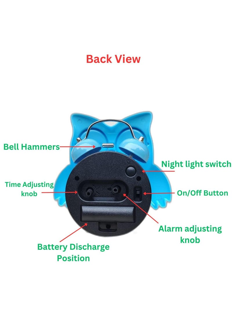 ARTLABEL Owl Shape Analog Battery Operated Table Alarm Clock with Twin Loud Bell Silent NonTicking Table Night Light for Kids Study Room Students Table Clocks for Home Office Decor GiftPink