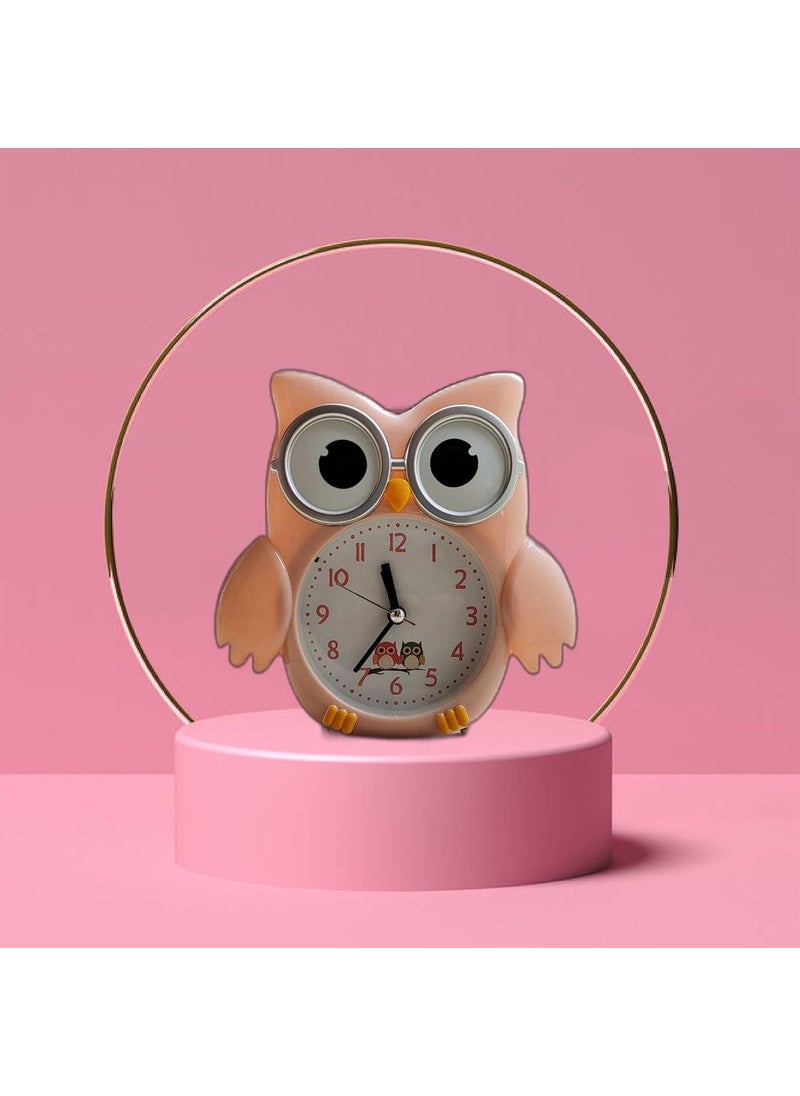ARTLABEL Owl Shape Analog Battery Operated Table Alarm Clock with Twin Loud Bell Silent NonTicking Table Night Light for Kids Study Room Students Table Clocks for Home Office Decor GiftPink
