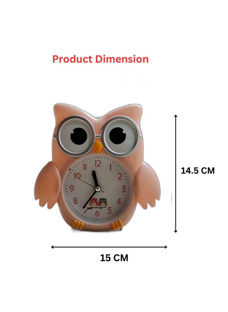 ARTLABEL Owl Shape Analog Battery Operated Table Alarm Clock with Twin Loud Bell Silent NonTicking Table Night Light for Kids Study Room Students Table Clocks for Home Office Decor GiftPink