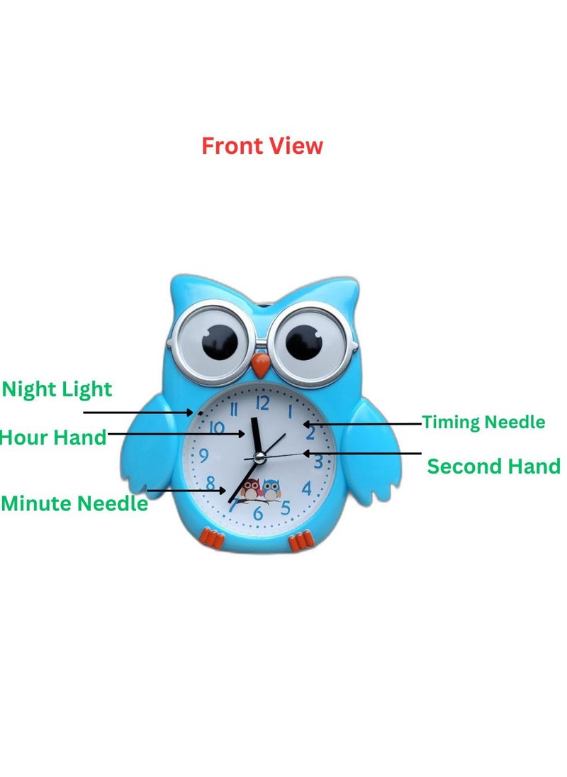 ARTLABEL Owl Shape Analog Battery Operated Table Alarm Clock with Twin Loud Bell Silent NonTicking Table Night Light for Kids Study Room Students Table Clocks for Home Office Decor GiftPink