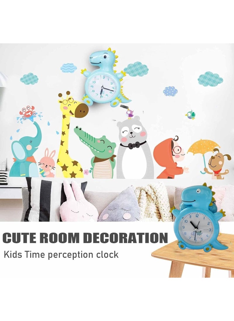 ARTLABEL Dino Shape Analog Battery Operated Alarm Clock with Loud Bell Alarm Clock Night Light for Kids Students Study Room Home Office Decor Gift Blue