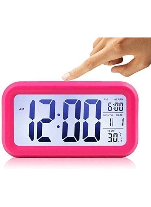 NXZ Digital Alarm Clock for Home Bedroom with Smart Automatic Sensor Backlight LCD ScreenDate Temperature for Students Desk TableABS PlasticBlackMedium Pink