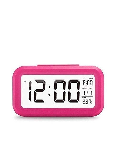 NXZ Digital Alarm Clock for Home Bedroom with Smart Automatic Sensor Backlight LCD ScreenDate Temperature for Students Desk TableABS PlasticBlackMedium Pink