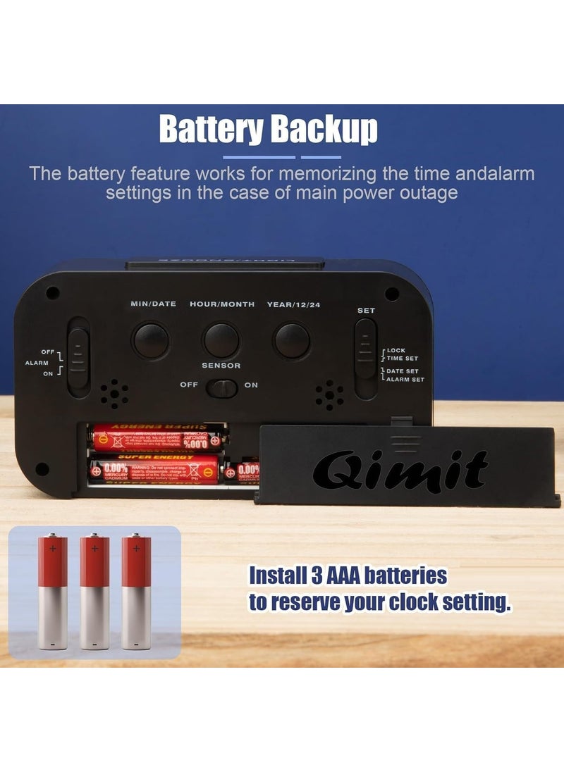 QIMIT Digital Alarm Clock Table Clock for Students Home Office Corporate with Automatic Sensor Date TemperatureBlack Plastic 14W x 8H Centimeters 1 Black