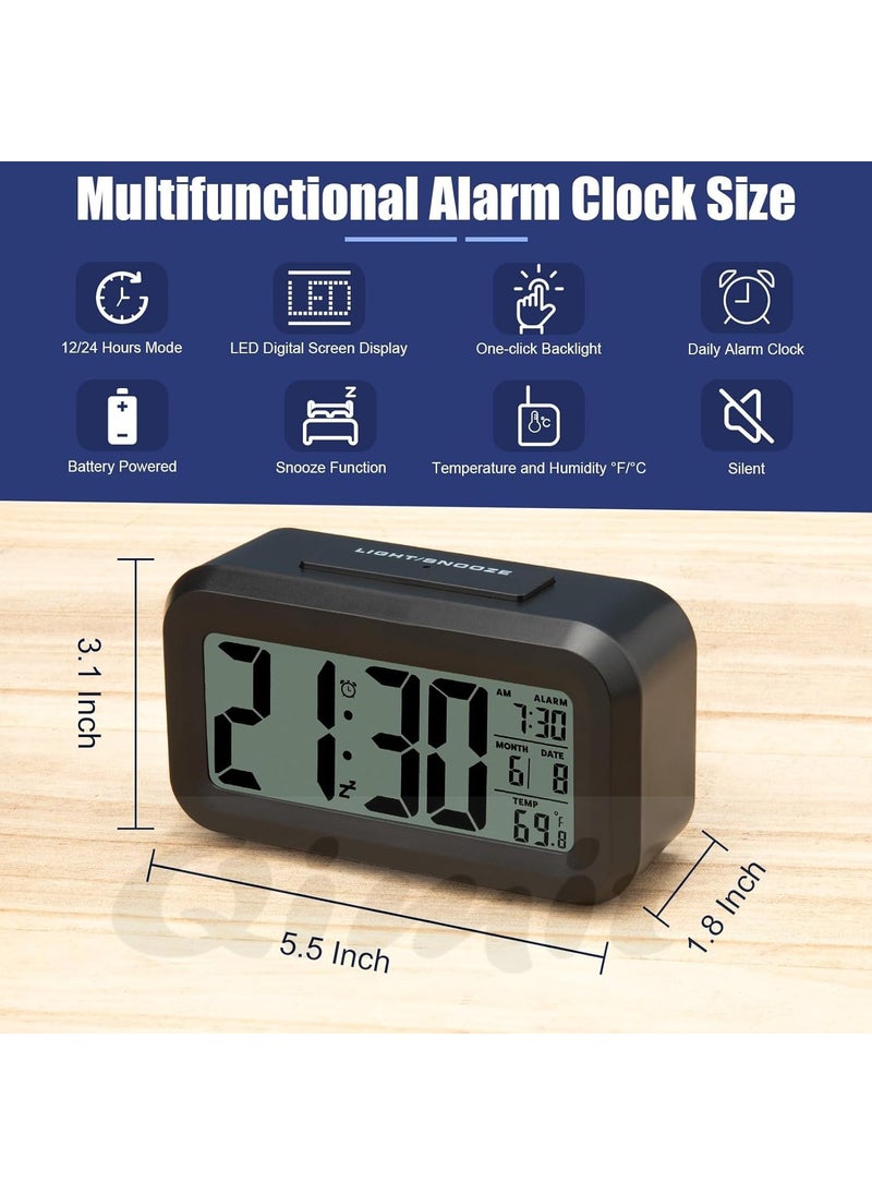 QIMIT Digital Alarm Clock Table Clock for Students Home Office Corporate with Automatic Sensor Date TemperatureBlack Plastic 14W x 8H Centimeters 1 Black