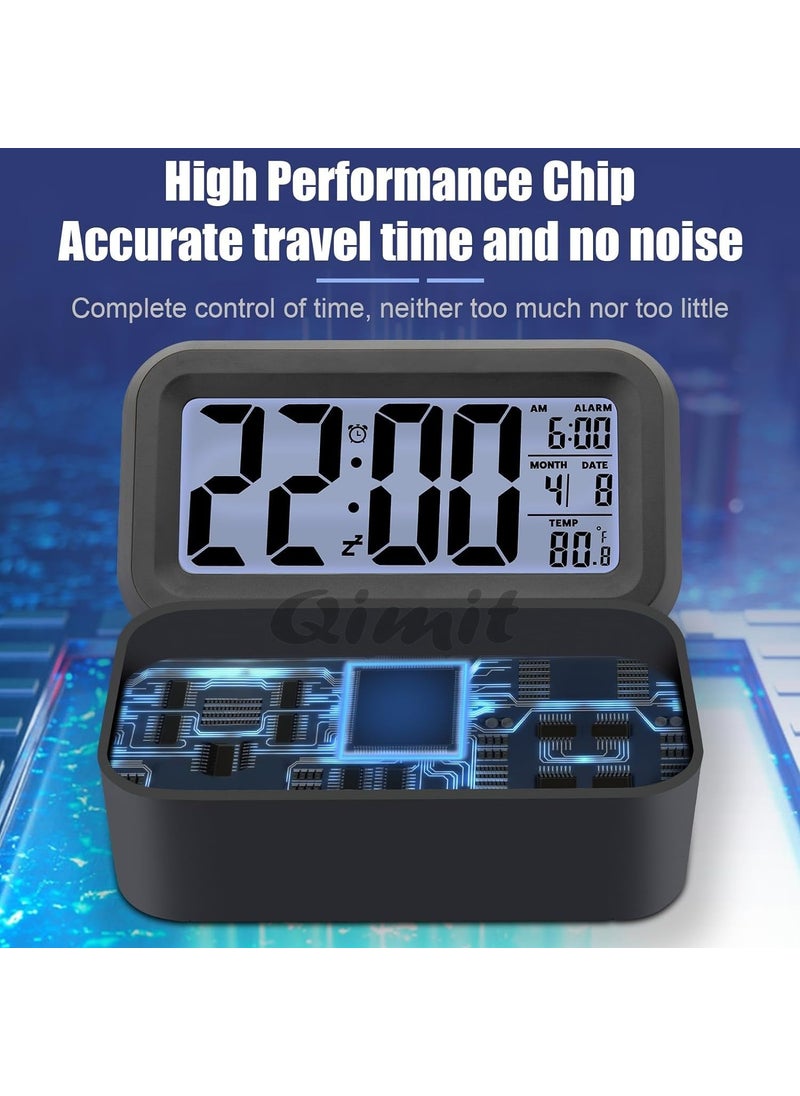QIMIT Digital Alarm Clock Table Clock for Students Home Office Corporate with Automatic Sensor Date TemperatureBlack Plastic 14W x 8H Centimeters 1 Black