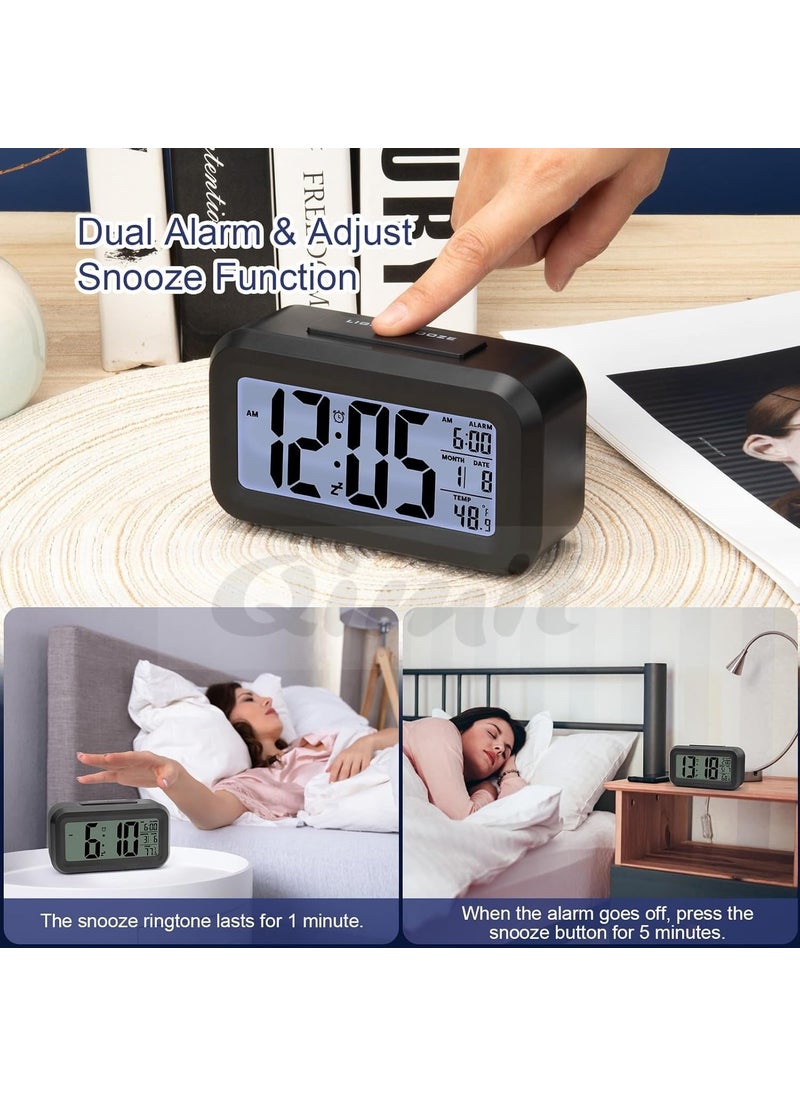 QIMIT Digital Alarm Clock Table Clock for Students Home Office Corporate with Automatic Sensor Date TemperatureBlack Plastic 14W x 8H Centimeters 1 Black