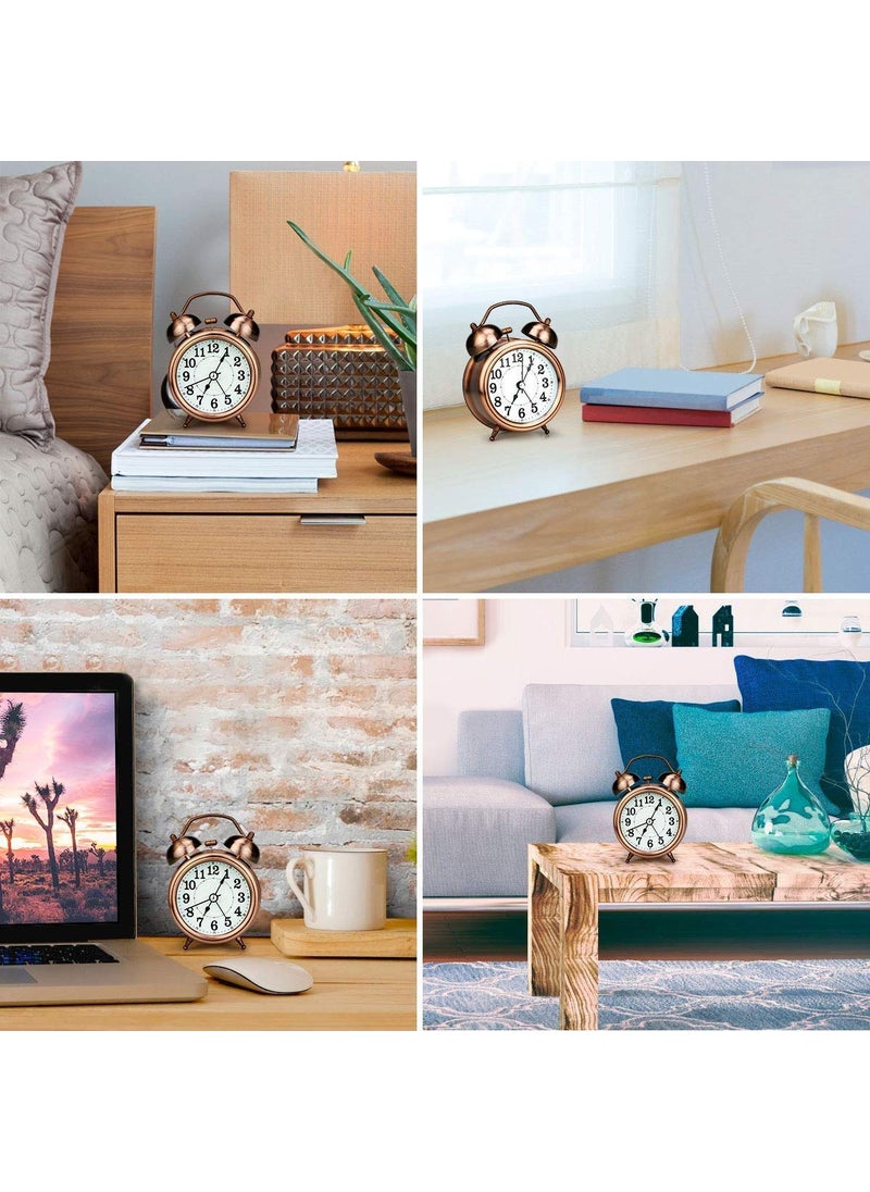 DPISZONE Vintage Twin Bell Copper Table Alarm Clock with Night Led Light for Heavy Sleepers KidsStudentsBedroom Size 65X22X47 Inch