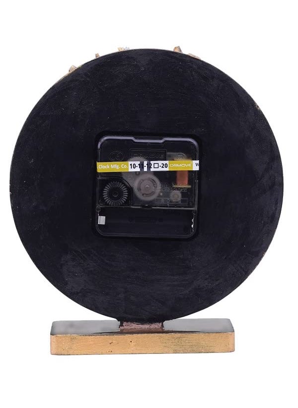 CHRONIKLE Elegant EpoxyResin Round Handmade with Golden Color Shade and Stone Art Home Office Decor Black Analog Table Clock Without Glass for Gift Size 15x45x17 CM Weight 225 Gram