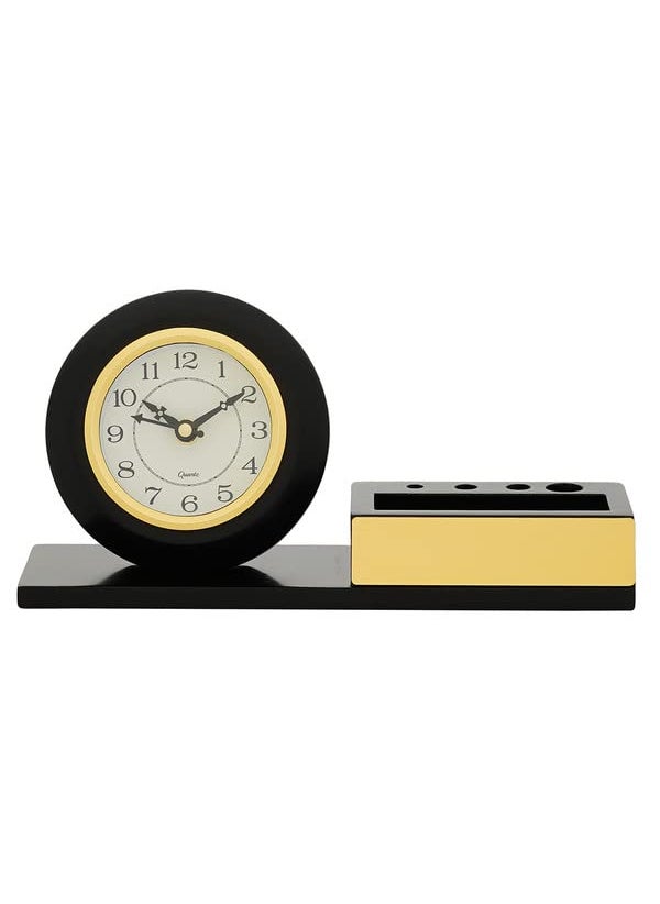 CHRONIKLE Decorative Wooden Case Analog Pen Stand Table Clock for Office Desk Study Room Home Decorations Gifts Size 27 x 75 x 135 CM Weight 490 Gram Color Black