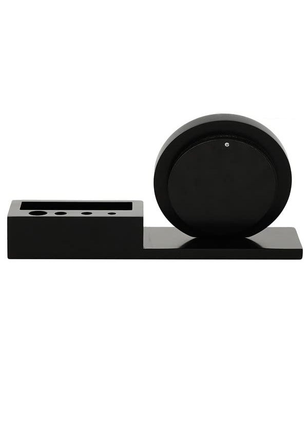 CHRONIKLE Decorative Wooden Case Analog Pen Stand Table Clock for Office Desk Study Room Home Decorations Gifts Size 27 x 75 x 135 CM Weight 490 Gram Color Black