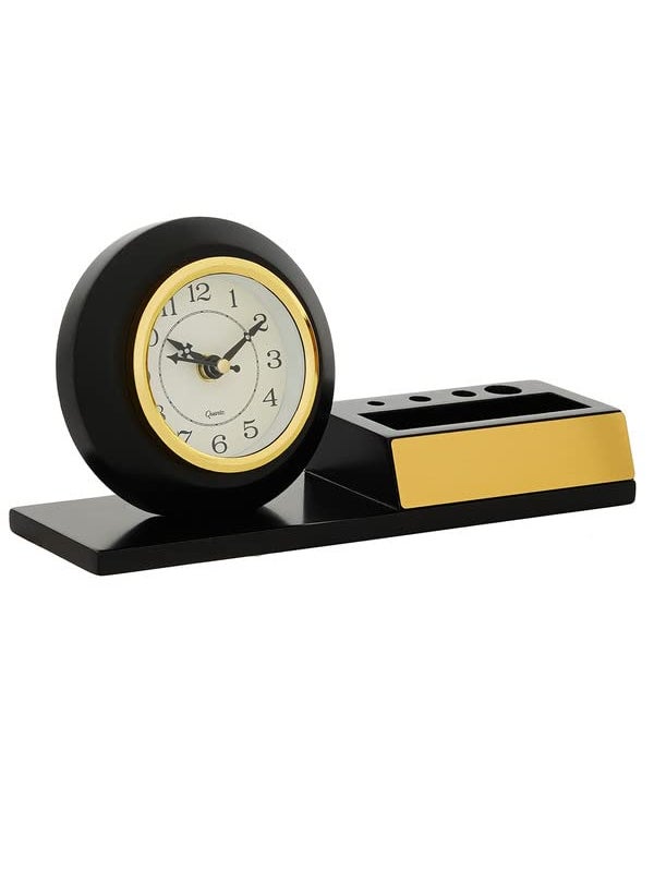 CHRONIKLE Decorative Wooden Case Analog Pen Stand Table Clock for Office Desk Study Room Home Decorations Gifts Size 27 x 75 x 135 CM Weight 490 Gram Color Black