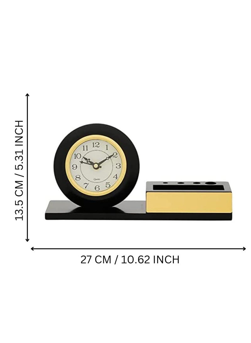 CHRONIKLE Decorative Wooden Case Analog Pen Stand Table Clock for Office Desk Study Room Home Decorations Gifts Size 27 x 75 x 135 CM Weight 490 Gram Color Black