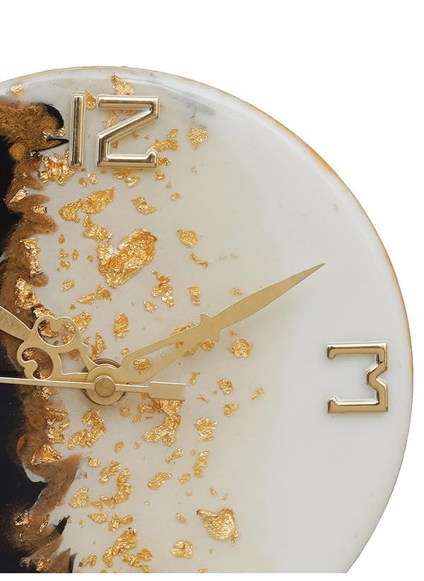 CHRONIKLE Beautiful EpoxyResin Round Handmade White and Black with Golden Shade Analog Table Top Office Desk Clock for Home Decoration Gifts Size 15 x 45 x 17 CM Weight 227 grm