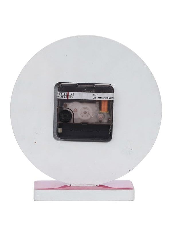 CHRONIKLE Beautiful EpoxyResin Round Handmade White and Pink Flower Art Analog Table Top Office Desk Clock for Home Decoration Gifts Size 15 x 45 x 17 CM Weight 227 grm