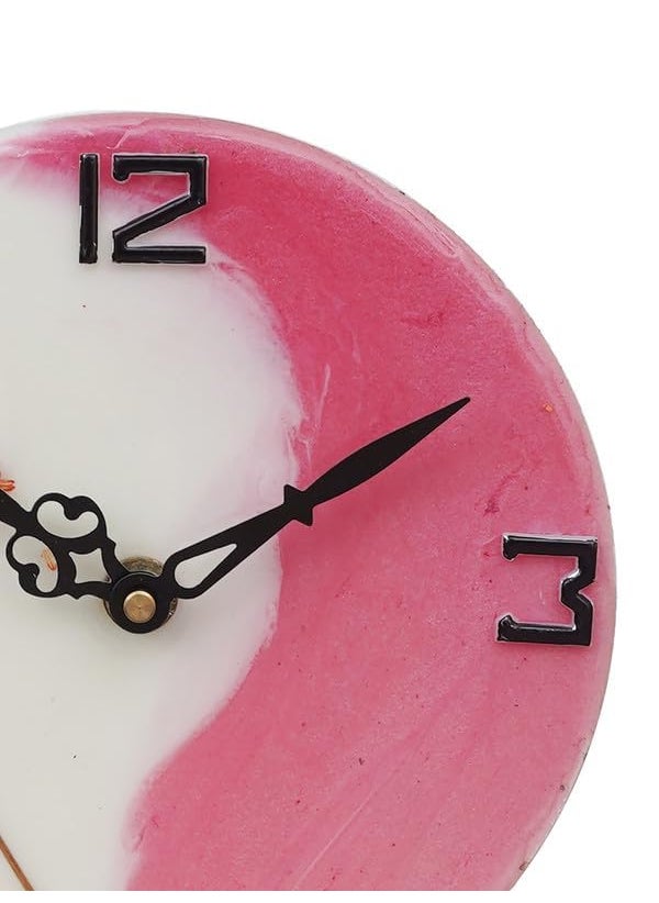 CHRONIKLE Beautiful EpoxyResin Round Handmade White and Pink Flower Art Analog Table Top Office Desk Clock for Home Decoration Gifts Size 15 x 45 x 17 CM Weight 227 grm