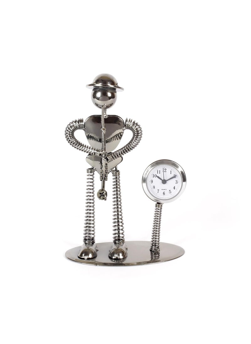 JEWEL FUEL Iron Table Clock and Musician Playing Saxophone Showpiece